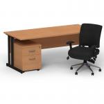 Impulse 1600mm Straight Office Desk Oak Top Black Cantilever Leg with 2 Drawer Mobile Pedestal and Chiro Medium Back Black BUND1171