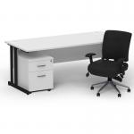 Impulse 1600mm Straight Office Desk White Top Black Cantilever Leg with 2 Drawer Mobile Pedestal and Chiro Medium Back Black BUND1173