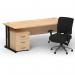 Impulse 1600mm Straight Office Desk Maple Top Black Cantilever Leg with 3 Drawer Mobile Pedestal and Chiro Medium Back Black BUND1176