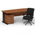 Impulse 1600mm Straight Office Desk Walnut Top Black Cantilever Leg with 3 Drawer Mobile Pedestal and Chiro Medium Back Black BUND1178