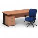 Impulse 1600mm Straight Office Desk Beech Top Black Cantilever Leg with 2 Drawer Mobile Pedestal and Chiro Medium Back Blue BUND1205