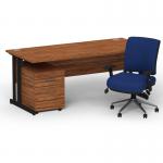 Impulse 1600mm Straight Office Desk Walnut Top Black Cantilever Leg with 2 Drawer Mobile Pedestal and Chiro Medium Back Blue BUND1208