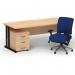 Impulse 1600mm Straight Office Desk Maple Top Black Cantilever Leg with 3 Drawer Mobile Pedestal and Chiro Medium Back Blue BUND1212