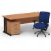 Impulse 1600mm Straight Office Desk Oak Top Black Cantilever Leg with 3 Drawer Mobile Pedestal and Chiro Medium Back Blue BUND1213