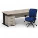 Impulse 1600mm Straight Office Desk Grey Oak Top Black Cantilever Leg with 3 Drawer Mobile Pedestal and Chiro Medium Back Blue BUND1216