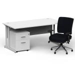 Impulse 1800mm Straight Office Desk White Top Silver Cantilever Leg with 2 Drawer Mobile Pedestal and Chiro Medium Back Black BUND1221