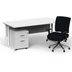 Impulse 1800mm Straight Office Desk White Top White Cantilever Leg with 2 Drawer Mobile Pedestal and Chiro Medium Back Black BUND1233