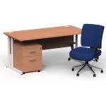 Impulse 1800 x 800 White Cant Office Desk Beech + 2 Dr Mobile Ped & Chiro Med Back Blue W/Arms BUND1265