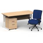 Impulse 1800mm Straight Office Desk Maple Top White Cantilever Leg with 2 Drawer Mobile Pedestal and Chiro Medium Back Blue BUND1266