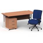 Impulse 1800 x 800 White Cant Office Desk Beech + 3 Dr Mobile Ped & Chiro Med Back Blue W/Arms BUND1271
