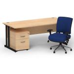 Impulse 1800 x 800 Black Cant Office Desk Maple + 2 Dr Mobile Ped & Chiro Med Back Blue W/Arms BUND1278
