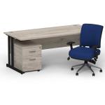 Impulse 1800mm Straight Office Desk Grey Oak Top Black Cantilever Leg with 2 Drawer Mobile Pedestal and Chiro Medium Back Blue BUND1282