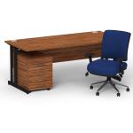 Impulse 1800mm Straight Office Desk Walnut Top Black Cantilever Leg with 3 Drawer Mobile Pedestal and Chiro Medium Back Blue BUND1286