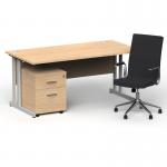 Impulse 1600mm Straight Office Desk Maple Top Silver Cantilever Leg with 2 Drawer Mobile Pedestal and Ezra Black BUND1290