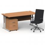 Impulse 1600mm Straight Office Desk Oak Top Silver Cantilever Leg with 2 Drawer Mobile Pedestal and Ezra Black BUND1291