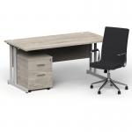Impulse 1600/800 Silver Cant Desk Grey Oak + 2 Dr Mobile Ped & Ezra Black BUND1294
