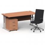 Impulse 1600mm Straight Office Desk Beech Top Silver Cantilever Leg with 3 Drawer Mobile Pedestal and Ezra Black BUND1295