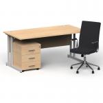 Impulse 1600mm Straight Office Desk Maple Top Silver Cantilever Leg with 3 Drawer Mobile Pedestal and Ezra Black BUND1296