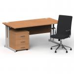 Impulse 1600mm Straight Office Desk Oak Top Silver Cantilever Leg with 3 Drawer Mobile Pedestal and Ezra Black BUND1297