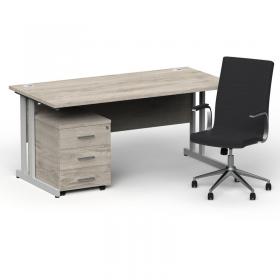 Impulse 1600/800 Silver Cant Desk Grey Oak + 3 Dr Mobile Ped & Ezra Black BUND1300