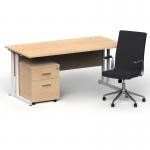 Impulse 1600mm Straight Office Desk Maple Top White Cantilever Leg with 2 Drawer Mobile Pedestal and Ezra Black BUND1302
