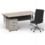 Impulse 1600/800 White Cant Desk Grey Oak + 2 Dr Mobile Ped & Ezra Black BUND1306