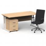 Impulse 1600mm Straight Office Desk Maple Top White Cantilever Leg with 3 Drawer Mobile Pedestal and Ezra Black BUND1308