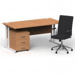 Impulse 1600mm Straight Office Desk Oak Top White Cantilever Leg with 3 Drawer Mobile Pedestal and Ezra Black BUND1309