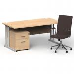 Impulse 1600mm Straight Office Desk Maple Top Silver Cantilever Leg with 2 Drawer Mobile Pedestal and Ezra Brown BUND1314