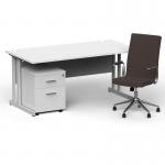 Impulse 1600mm Straight Office Desk White Top Silver Cantilever Leg with 2 Drawer Mobile Pedestal and Ezra Brown BUND1317