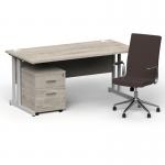 Impulse 1600/800 Silver Cant Desk Grey Oak + 2 Dr Mobile Ped & Ezra Brown BUND1318