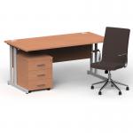 Impulse 1600mm Straight Office Desk Beech Top Silver Cantilever Leg with 3 Drawer Mobile Pedestal and Ezra Brown BUND1319