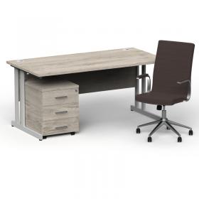 Impulse 1600/800 Silver Cant Desk Grey Oak + 3 Dr Mobile Ped & Ezra Brown BUND1324