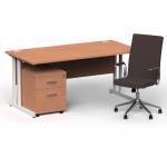 Impulse 1600mm Straight Office Desk Beech Top White Cantilever Leg with 2 Drawer Mobile Pedestal and Ezra Brown BUND1325