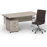 Impulse 1600 x 800 White Cant Office Desk Grey Oak + 2 Dr Mobile Ped & Ezra Brown BUND1330