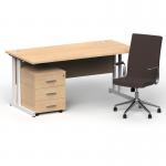Impulse 1600mm Straight Office Desk Maple Top White Cantilever Leg with 3 Drawer Mobile Pedestal and Ezra Brown BUND1332