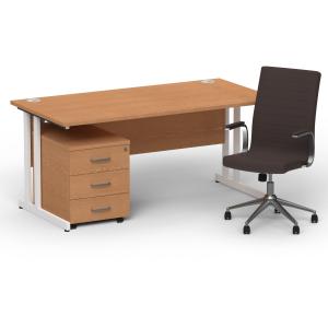 Photos - Office Desk Impulse 1600mm Straight  Oak Top White Cantilever Leg with 