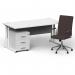 Impulse 1600mm Straight Office Desk White Top White Cantilever Leg with 3 Drawer Mobile Pedestal and Ezra Brown BUND1335