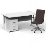 Impulse 1600mm Straight Office Desk White Top White Cantilever Leg with 3 Drawer Mobile Pedestal and Ezra Brown BUND1335
