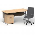 Impulse 1600mm Straight Office Desk Maple Top Silver Cantilever Leg with 2 Drawer Mobile Pedestal and Ezra Grey BUND1338