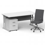 Impulse 1600mm Straight Office Desk White Top Silver Cantilever Leg with 2 Drawer Mobile Pedestal and Ezra Grey BUND1341