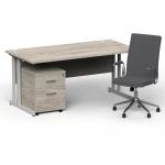 Impulse 1600mm Straight Office Desk Grey Oak Top Silver Cantilever Leg with 2 Drawer Mobile Pedestal and Ezra Grey BUND1342