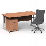 Impulse 1600mm Straight Office Desk Beech Top Silver Cantilever Leg with 3 Drawer Mobile Pedestal and Ezra Grey BUND1343