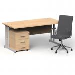 Impulse 1600mm Straight Office Desk Maple Top Silver Cantilever Leg with 3 Drawer Mobile Pedestal and Ezra Grey BUND1344
