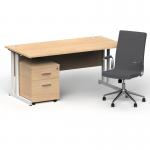 Impulse 1600mm Straight Office Desk Maple Top White Cantilever Leg with 2 Drawer Mobile Pedestal and Ezra Grey BUND1350