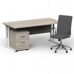 Impulse 1600/800 White Cant Desk Grey Oak + 2 Dr Mobile Ped & Ezra Grey BUND1354