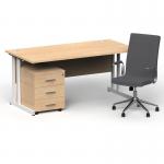 Impulse 1600mm Straight Office Desk Maple Top White Cantilever Leg with 3 Drawer Mobile Pedestal and Ezra Grey BUND1356