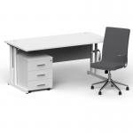 Impulse 1600/800 White Cant Desk White + 3 Dr Mobile Ped & Ezra Grey BUND1359