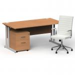 Impulse 1600mm Straight Office Desk Oak Top Silver Cantilever Leg with 2 Drawer Mobile Pedestal and Ezra White BUND1363