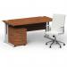 Impulse 1600mm Straight Office Desk Walnut Top Silver Cantilever Leg with 2 Drawer Mobile Pedestal and Ezra White BUND1364